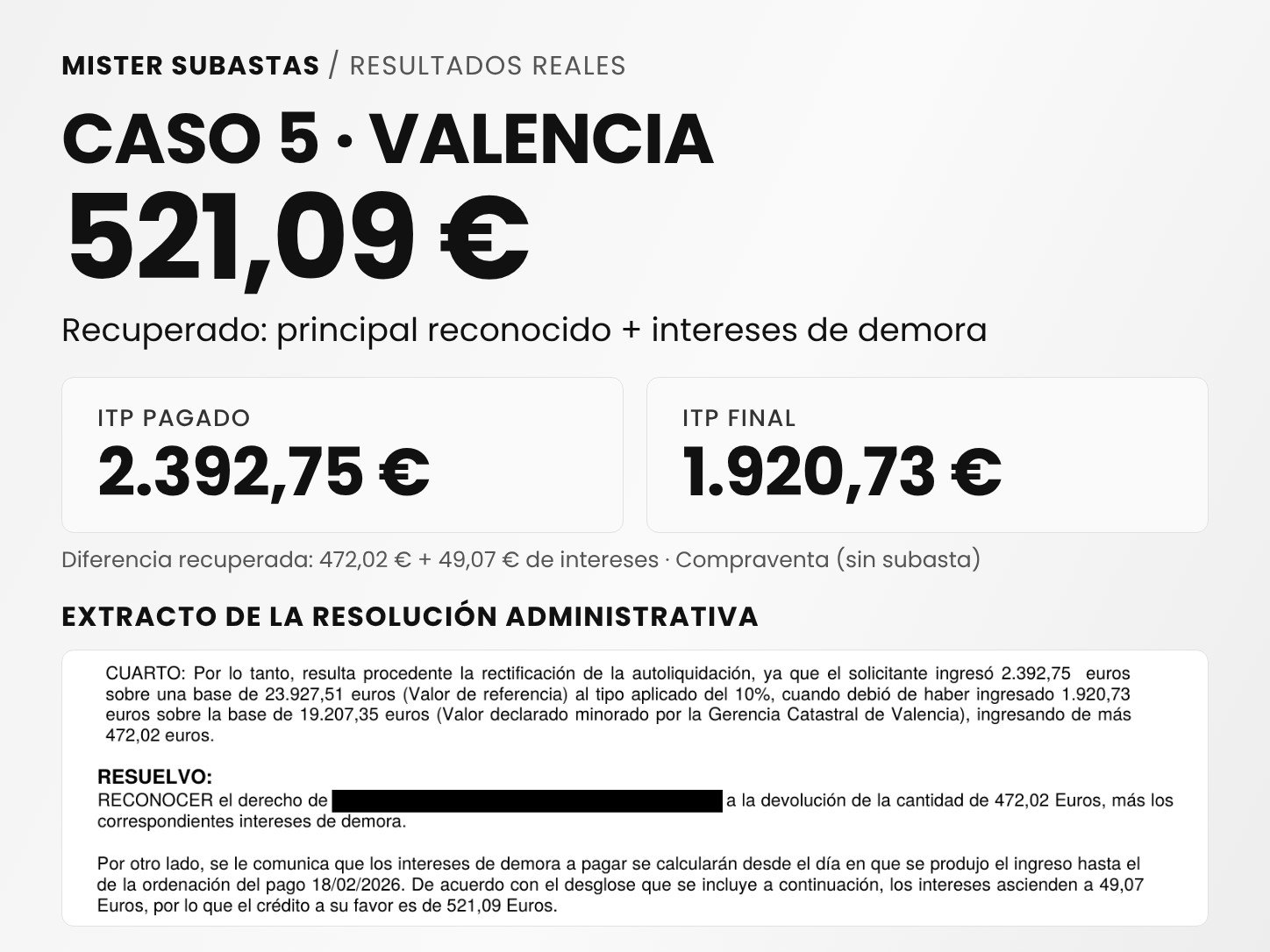Caso 5 · Valencia: 521,09 € recuperados